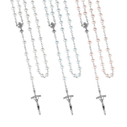 Różaniec - Pierwsza Komunia Święta - 6 mm - szkło - perłowa powłoka - pudełko - JS R06KB-0 - Dewocjonalia P.H. Jakóbczak - Katolicki sklep liturgiczny i hurtownia