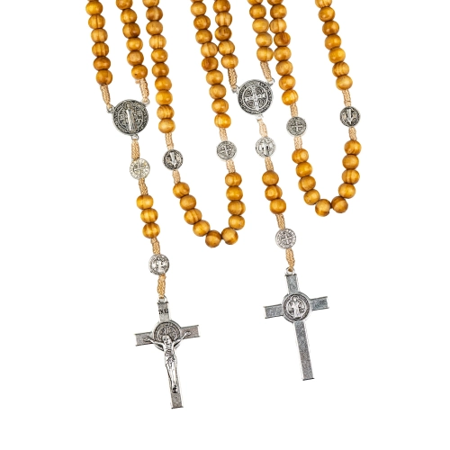 Różaniec - drewno oliwne - 8 mm - św. Benedykt - JS R900-1 - Dewocjonalia P.H. Jakóbczak - Katolicki sklep liturgiczny i hurtownia