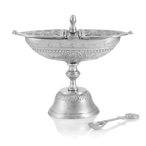 Łódka na kadzidło - mosiądz - nikiel - 15 cm - JS CE-1014BSN - Dewocjonalia P.H. Jakóbczak - Katolicki sklep liturgiczny i hurtownia