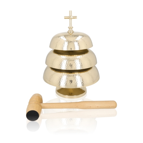 Gong potrójny - mosiądz - drewniany młotek - 35 cm - JS P125 - Dewocjonalia P.H. Jakóbczak - Katolicki sklep liturgiczny i hurtownia