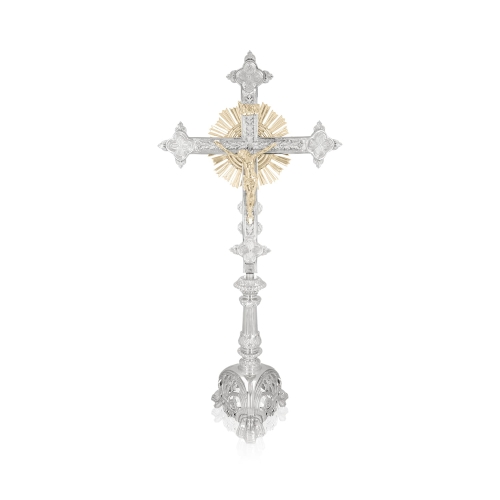 Krzyż ołtarzowy - mosiądz - nikiel - 80 cm - JS F77N - Dewocjonalia P.H. Jakóbczak - Katolicki sklep liturgiczny i hurtownia