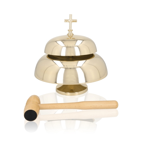 Gong podwójny - mosiądz - drewniany młotek - 33 cm - JS 786922 - Dewocjonalia P.H. Jakóbczak - Katolicki sklep liturgiczny i hurtownia