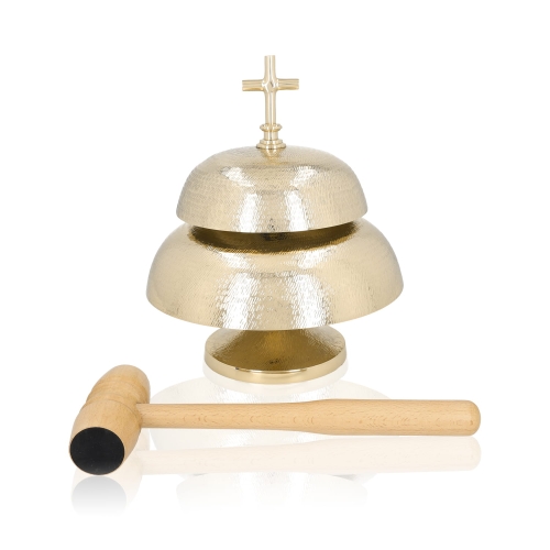 Gong podwójny - mosiądz - drewniany młotek - 29 cm - JS 786927 - Dewocjonalia P.H. Jakóbczak - Katolicki sklep liturgiczny i hurtownia