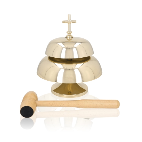 Gong podwójny - mosiądz - drewniany młotek - 29 cm - JS 786921 - Dewocjonalia P.H. Jakóbczak - Katolicki sklep liturgiczny i hurtownia