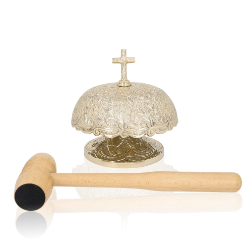 Gong pojedynczy - mosiądz - drewniany młotek - 19 cm - JS P116 - Dewocjonalia P.H. Jakóbczak - Katolicki sklep liturgiczny i hurtownia