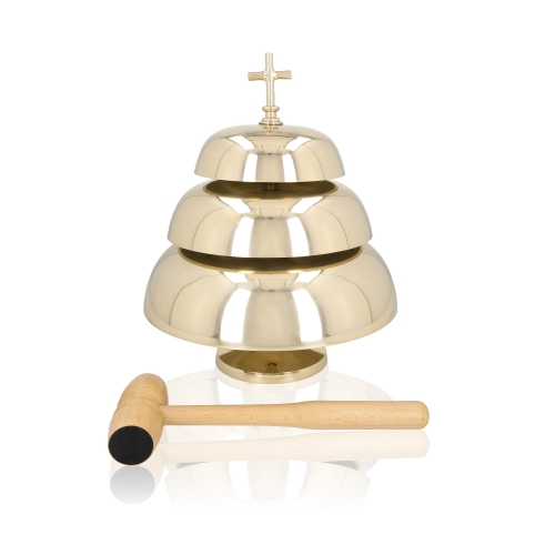 Gong potrójny - mosiądz - drewniany młotek - 38 cm - JS 786912 - Dewocjonalia P.H. Jakóbczak - Katolicki sklep liturgiczny i hurtownia