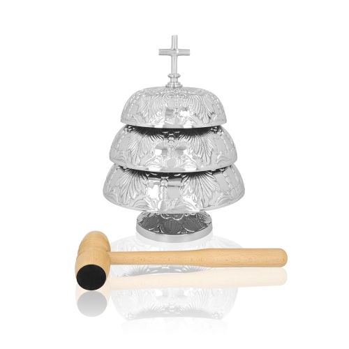 Gong potrójny- mosiądz - nikiel - drewniany młotek - 35 cm - JS 786938N - Dewocjonalia P.H. Jakóbczak - Katolicki sklep liturgiczny i hurtownia