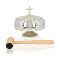Gong pojedynczy - mosiądz - nikiel - drewniany młotek - 25 cm - JS 786940CN - Dewocjonalia P.H. Jakóbczak - Katolicki sklep liturgiczny i hurtownia