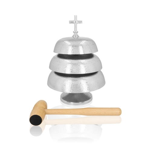 Gong potrójny - mosiądz - nikiel - drewniany młotek - 35 cm - JS 786929N - Dewocjonalia P.H. Jakóbczak - Katolicki sklep liturgiczny i hurtownia