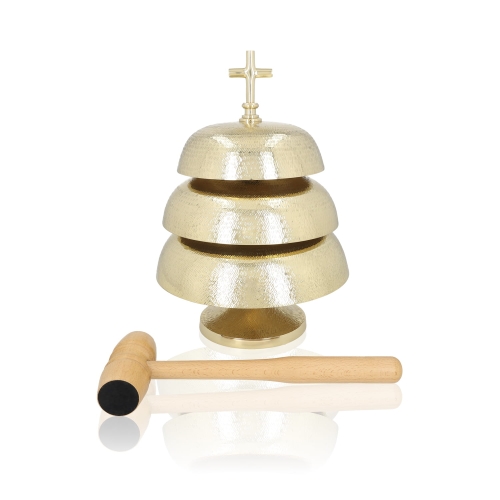 Gong potrójny - mosiądz - drewniany młotek - 35 cm  - JS 786929 - Dewocjonalia P.H. Jakóbczak - Katolicki sklep liturgiczny i hurtownia