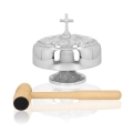 Gong pojedynczy - mosiądz - nikiel - drewniany młotek - 25 cm - JS 786940N - Dewocjonalia P.H. Jakóbczak - Katolicki sklep liturgiczny i hurtownia
