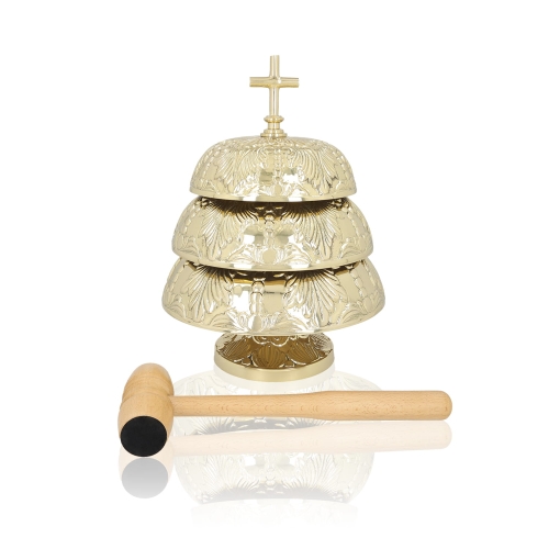 Gong potrójny - mosiądz - drewniany młotek - 35 cm - JS 786938 - Dewocjonalia P.H. Jakóbczak - Katolicki sklep liturgiczny i hurtownia