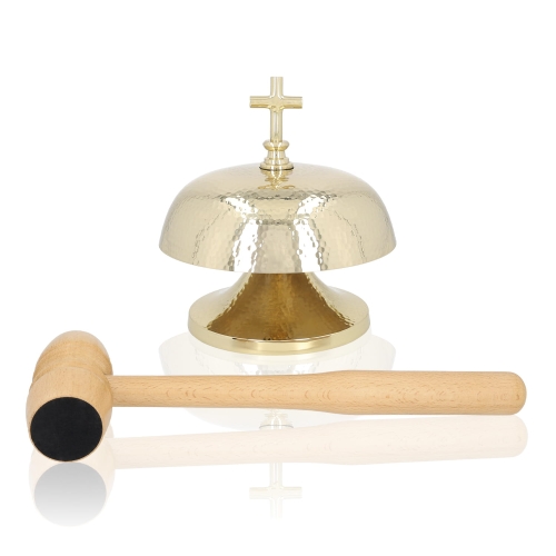Gong pojedynczy - mosiądz - drewniany młotek - 20 cm - JS P190 - Dewocjonalia P.H. Jakóbczak - Katolicki sklep liturgiczny i hurtownia