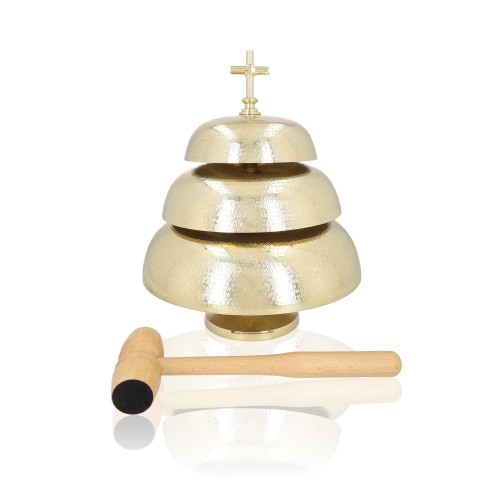 Gong potrójny - mosiądz - drewniany młotek - 37 cm - JS 786930 - Dewocjonalia P.H. Jakóbczak - Katolicki sklep liturgiczny i hurtownia