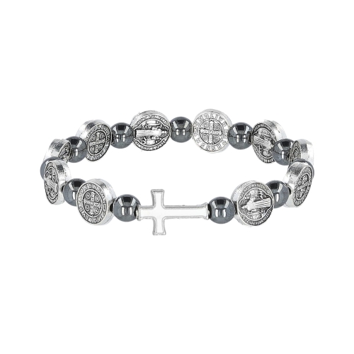 Bransoletka - dziesiątek różańca - św. Benedykt - 10 mm - Hematyt - JS BC523-0 - Dewocjonalia P.H. Jakóbczak - Katolicki sklep liturgiczny i hurtownia
