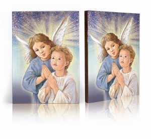 Ikona Religijna Aniołek z dzieckiem podczas modlitwy