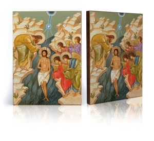 Ikona Religijna Święty Jan Chrzciciel i Jezus Chrystus (Chrzest Pański)