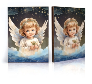 Ikona Religijna Anioł Stróż dla dziecka (prezent na Chrzest Święty lub urodziny)