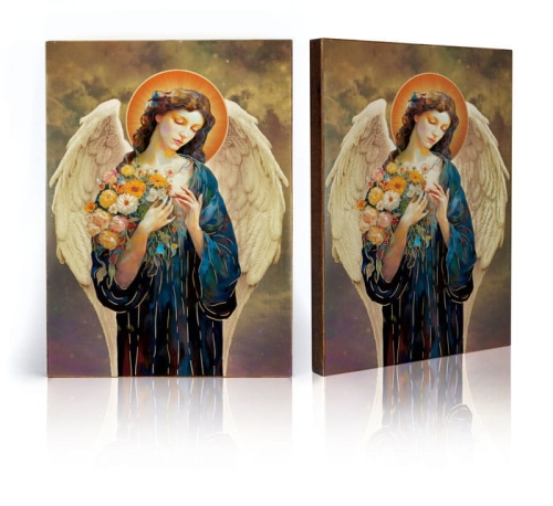 Ikona Religijna Anioł Stróż z kwiatami - GAR IP-4146 - Dewocjonalia P.H. Jakóbczak - Katolicki sklep liturgiczny i hurtownia
