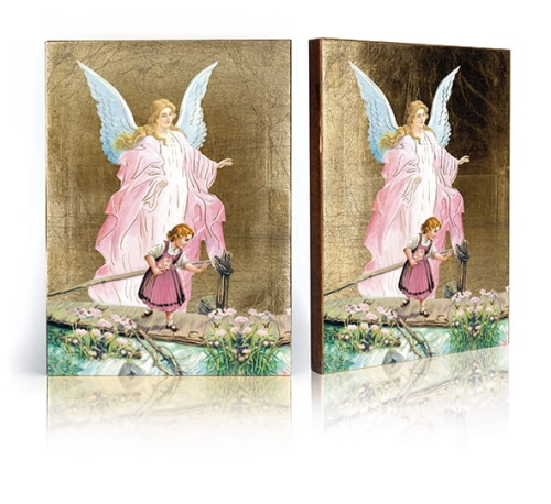 Ikona Religijna Anioł Stróż dla dziewczynki (prezent na Chrzest Święty lub urodziny) - GAR IP-3627 - Dewocjonalia P.H. Jakóbczak - Katolicki sklep liturgiczny i hurtownia