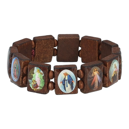 Bransoletka - drewno - wizerunki świętych - JS BC107 - Dewocjonalia P.H. Jakóbczak - Katolicki sklep liturgiczny i hurtownia