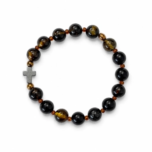 Różaniec na Gumce z Bursztynu Bałtyckiego i Hematytu