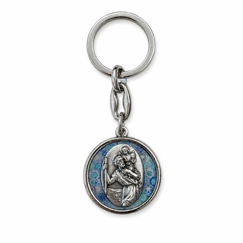 Brelok ze Świętym Krzysztofem – Włoskie Szkło Murrina (Millefiori) - owalny, mix wzorów - JJ 2604/02 - Dewocjonalia P.H. Jakóbczak - Katolicki sklep liturgiczny i hurtownia