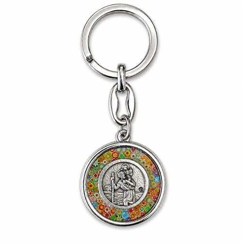 Brelok ze Świętym Krzysztofem – Włoskie Szkło Murrina (Millefiori) - okrągły, mix wzorów - JJ 2604/01 - Dewocjonalia P.H. Jakóbczak - Katolicki sklep liturgiczny i hurtownia