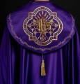 Kapa liturgiczna fioletowa z wypukłym haftem IHS - KKP/004/03 - HAF KKP/004/03/20 - Dewocjonalia P.H. Jakóbczak - Katolicki sklep liturgiczny i hurtownia