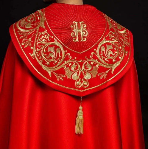 Kapa liturgiczna czerwona z bogatym haftem IHS - KKP/009/02 - HAF KKP/009/02/20 - Dewocjonalia P.H. Jakóbczak - Katolicki sklep liturgiczny i hurtownia