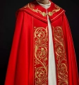 Kapa liturgiczna czerwona z bogatym haftem IHS - KKP/009/02 - HAF KKP/009/02/20 - Dewocjonalia P.H. Jakóbczak - Katolicki sklep liturgiczny i hurtownia