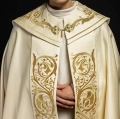 Kapa liturgiczna ecru z bogatym haftem IHS - KKP/009/05 - HAF KKP/009/05/20 - Dewocjonalia P.H. Jakóbczak - Katolicki sklep liturgiczny i hurtownia