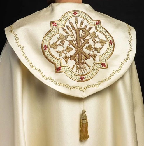 Kapa liturgiczna ecru z haftem monogramu PX - KKP/014/05 - HAF KKP/014/05/20 - Dewocjonalia P.H. Jakóbczak - Katolicki sklep liturgiczny i hurtownia