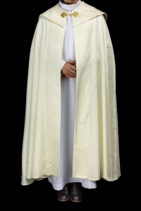 Kapa liturgiczna ecru z żakardu z motywem kwiatowym - KKP/161/05