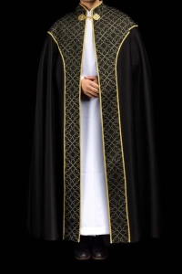Kapa liturgiczna czarna ze złotym ornamentem żakardowym - KKP/163/07