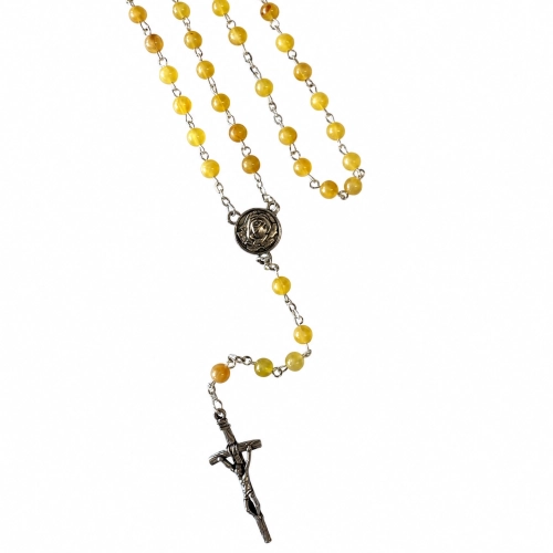 Różaniec - imitacja bursztynu - 6 mm - łącznik pod indywidualną wklejkę żywiczną - produkt personalizowany - JJ R456 - Dewocjonalia P.H. Jakóbczak - Katolicki sklep liturgiczny i hurtownia