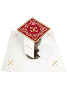 Komplet kielichowy aksamitny z haftowanym motywem kielicha eucharystycznego w kolorze bordowym - KKL/5004/C1