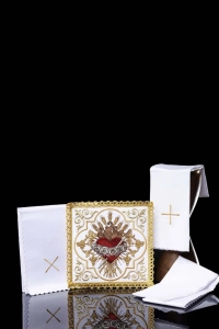 Komplet kielichowy bawełniany z haftowanym motywem kielicha eucharystycznego w kolorze czerwonym - KK/5009