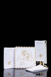 Komplet kielichowy bawełniany z haftowanym motywem kielicha eucharystycznego w kolorze złotym - KK/118