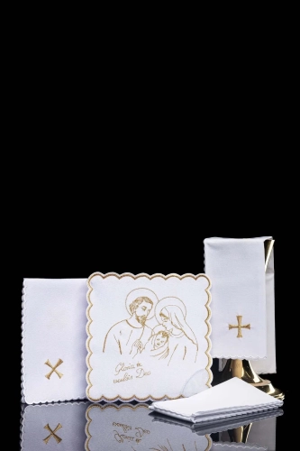 Komplet kielichowy bawełniany z haftowanym motywem kielicha eucharystycznego w kolorze złotym - KK/118 - HAF KK/118 - Dewocjonalia P.H. Jakóbczak - Katolicki sklep liturgiczny i hurtownia