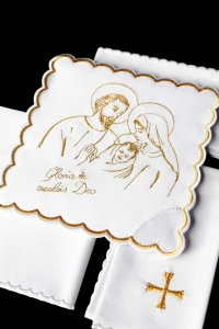 Komplet kielichowy bawełniany z haftowanym motywem kielicha eucharystycznego w kolorze złotym - KK/118