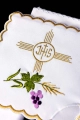 Komplet kielichowy bawełniany z haftowanym motywem IHS w kolorze czerwonym - KK/012 - HAF KK/012 - Dewocjonalia P.H. Jakóbczak - Katolicki sklep liturgiczny i hurtownia