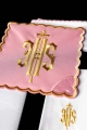 Komplet kielichowy bawełniany z haftowanym motywem IHS w kolorze czerwonym - KK/029/08 - HAF KK/029/08 - Dewocjonalia P.H. Jakóbczak - Katolicki sklep liturgiczny i hurtownia
