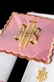 Komplet kielichowy bawełniany z haftowanym motywem IHS w kolorze czerwonym - KK/029/08 - HAF KK/029/08 - Dewocjonalia P.H. Jakóbczak - Katolicki sklep liturgiczny i hurtownia