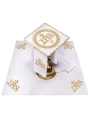 Komplet kielichowy bawełniany z haftowanym motywem IHS w kolorze czerwonym - KK/082 - HAF KK/082 - Dewocjonalia P.H. Jakóbczak - Katolicki sklep liturgiczny i hurtownia