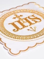 Komplet kielichowy bawełniany z haftowanym motywem IHS w kolorze czerwonym - KK/082 - HAF KK/082 - Dewocjonalia P.H. Jakóbczak - Katolicki sklep liturgiczny i hurtownia