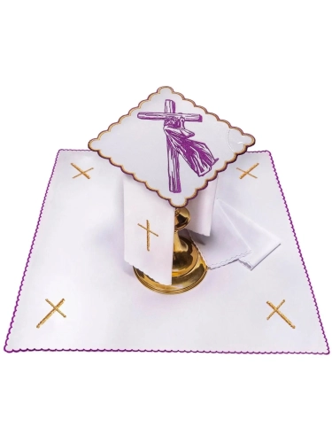 Komplet kielichowy bawełniany z haftowanym motywem kielicha i krzyża w kolorze czerwonym - KK/116 - HAF KK/116 - Dewocjonalia P.H. Jakóbczak - Katolicki sklep liturgiczny i hurtownia