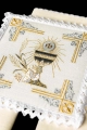 Komplet kielichowy lniany z haftowanym motywem kielicha eucharystycznego w kolorze czerwonym - KKL/163 - HAF KKL/163 - Dewocjonalia P.H. Jakóbczak - Katolicki sklep liturgiczny i hurtownia