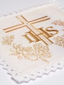 Komplet kielichowy lniany z haftowanym motywem IHS w kolorze czerwonym - KKL/156 - HAF KKL/156 - Dewocjonalia P.H. Jakóbczak - Katolicki sklep liturgiczny i hurtownia