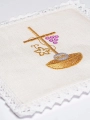 Komplet kielichowy lniany z haftowanym motywem IHS i winorośli w kolorze czerwonym - KKL/064 - HAF KKL/064 - Dewocjonalia P.H. Jakóbczak - Katolicki sklep liturgiczny i hurtownia